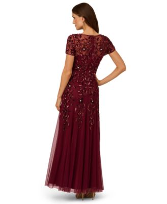 Plus Size Floral-Beaded Gown