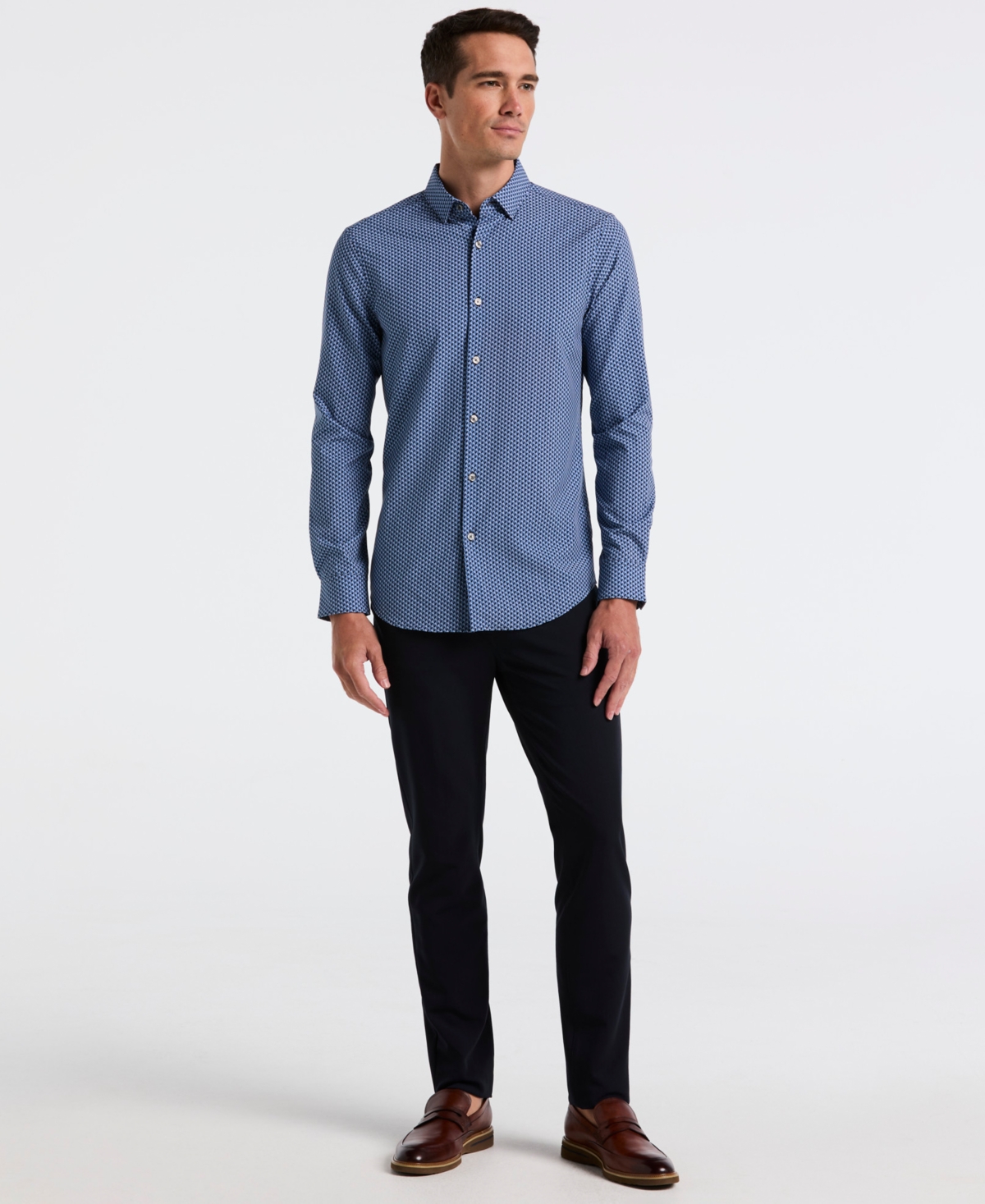 Perry Ellis Men's Slim Fit Total Stretch Geo Print Shirt In Blue