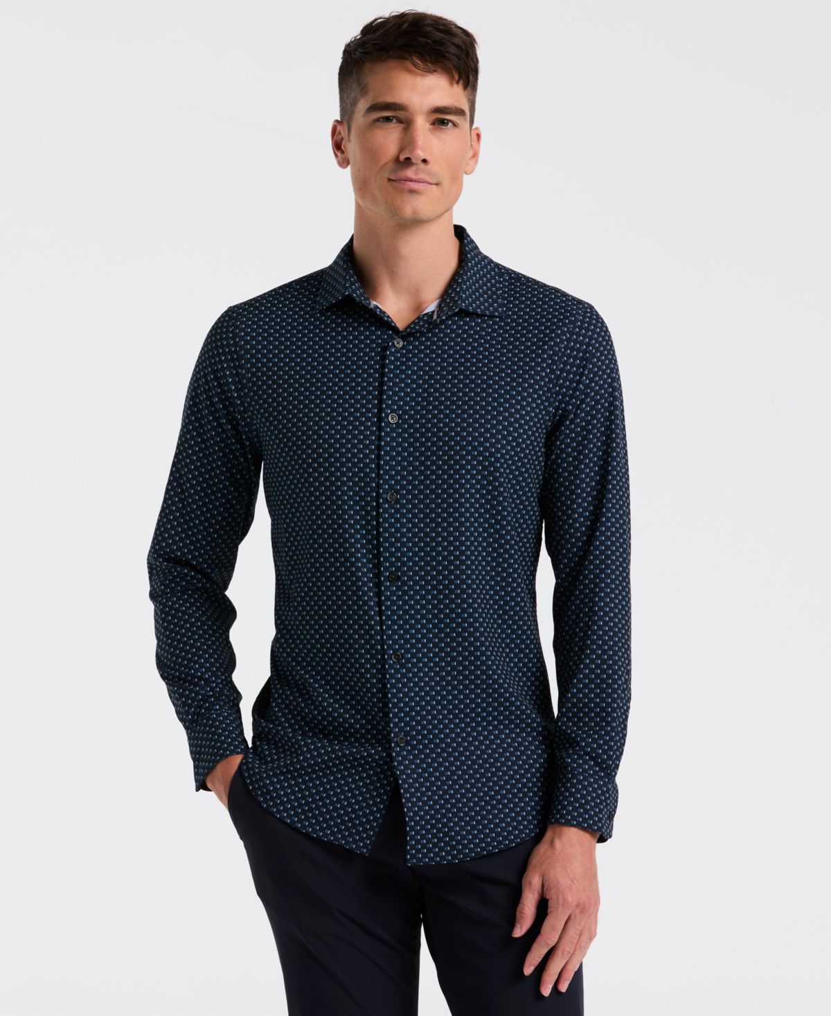 Мужская рубашка с геометрическим принтом в сетку