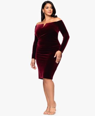Plus Size Off-Shoulder Short Velvet Dress