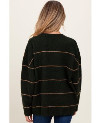 Olive Striped Drop Shoulder Maternity Sweater