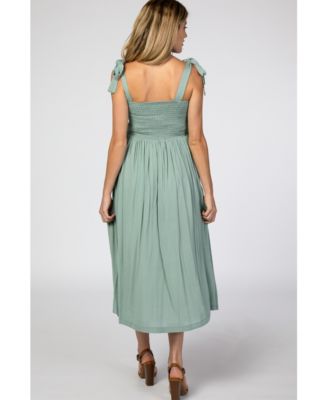 Maternity Navy Blue Smocked Tie Strap Midi Dress