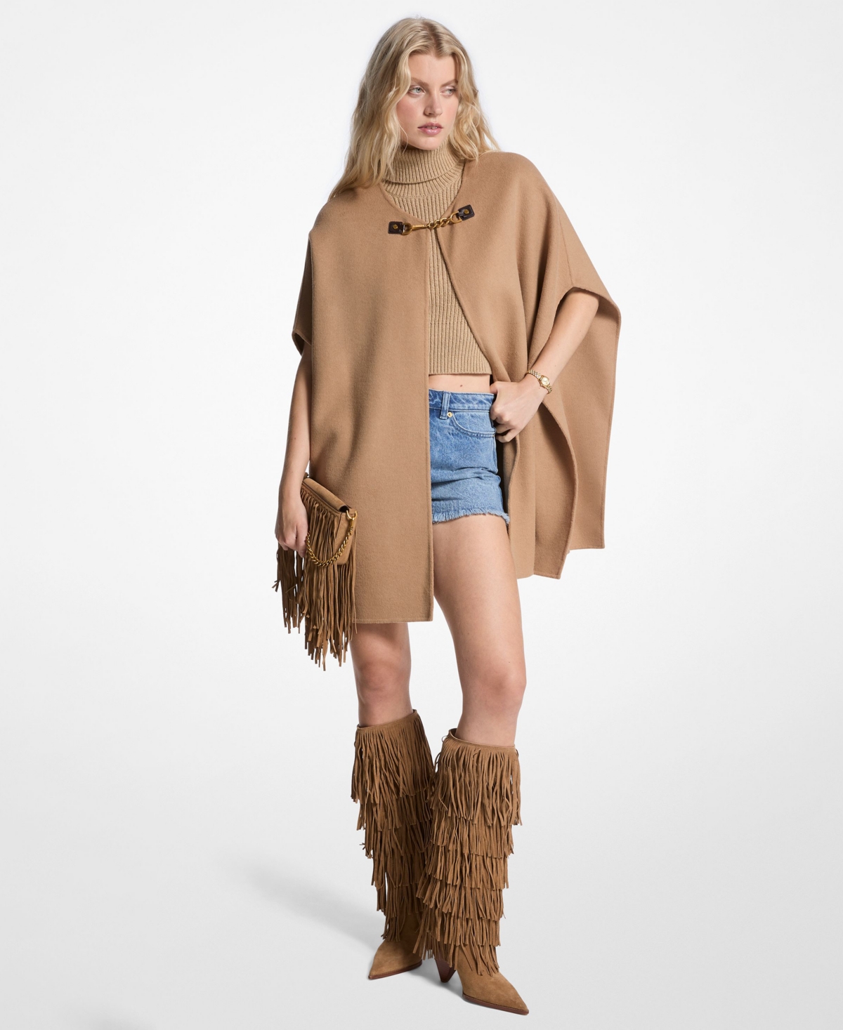 Michael Kors Women's Double-faced Sleeveless Long Cape In Brown