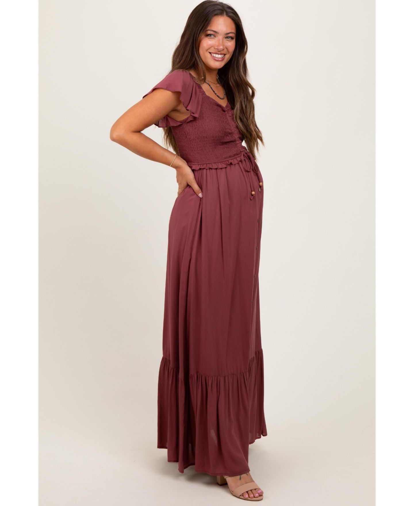 Женское платье Pinkblush Smocked Top Woven Maxi, цвет: Бордовый — фото 4