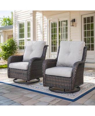 ArcLine Brown Wicker Swivel Glider Outdoor Rocking Chair with CushionGuard Blue Cushion (2-Pack)