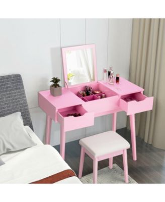 2-Pc. MDF Flip-Top Mirror Vanity Table Set with 2 Drawers