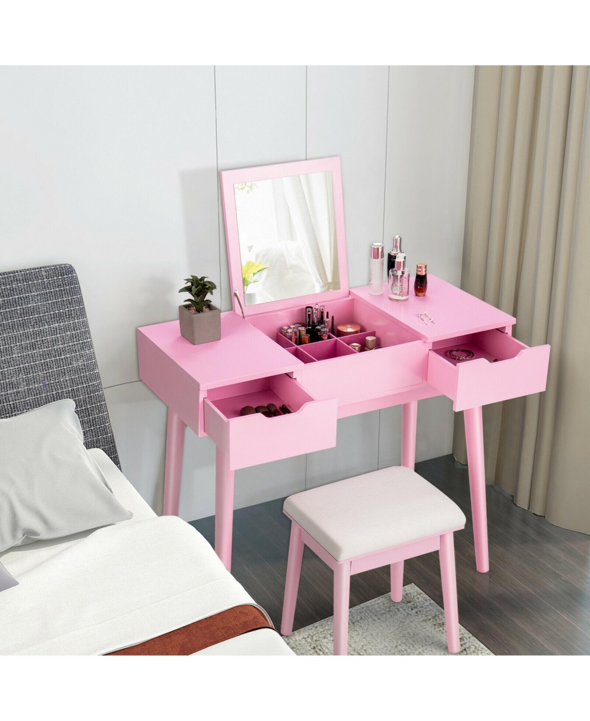 Volenca Makeup Vanity Table Set with Flip Top Mirror and 2 Drawers