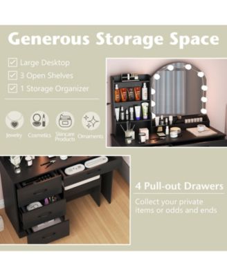 Makeup Vanity Desk Dressing Table and Stool Set with Mirror and Lights