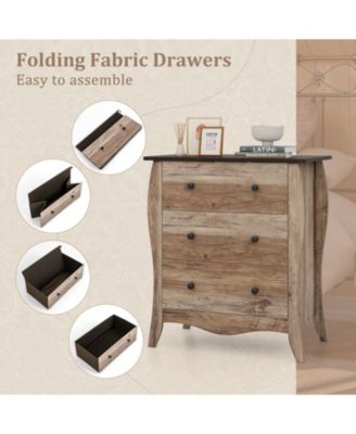 Dresser for Bedroom with 3 Folding Fabric Drawers and Anti-tipping Kit