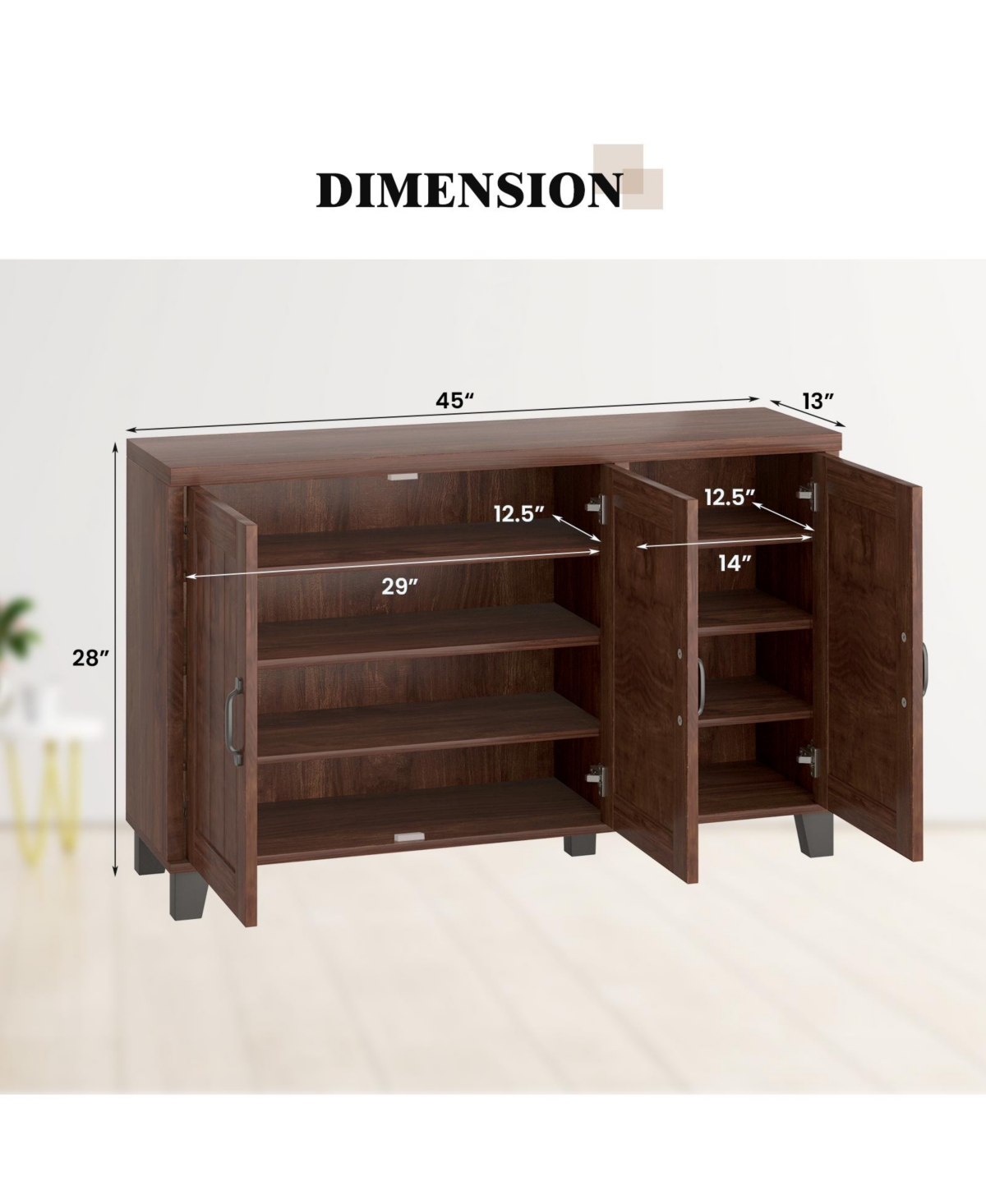 Volenca 3-Door Buffet Sideboard with Adjustable Shelves and Anti-Tipping Kits