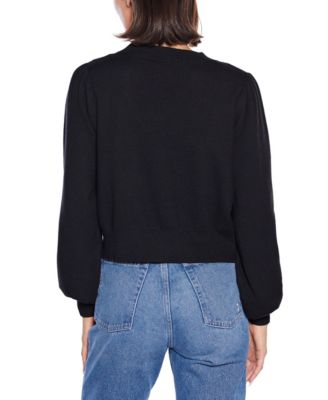  Women's Rhinestone-Bow Hidden-Snap Cardigan Sweater