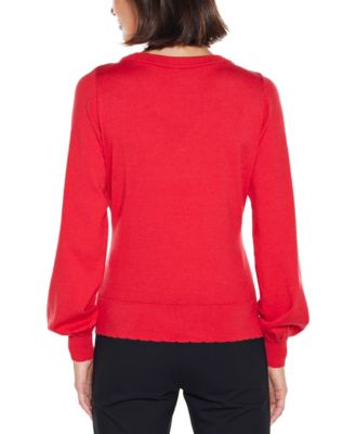  Women's V-Neck Rhinestone-Bow Sweater