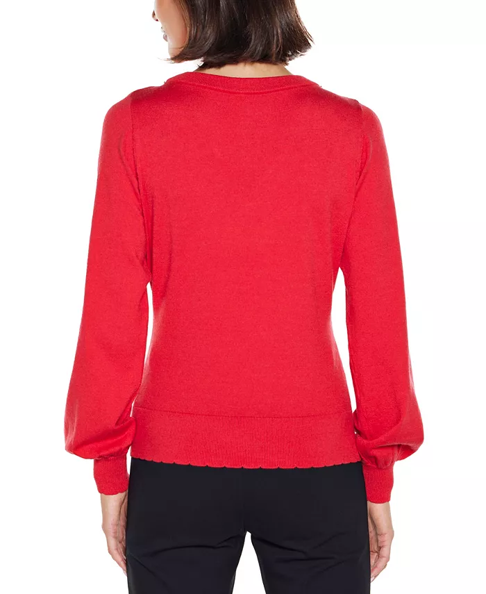 Women's V-Neck Rhinestone-Bow Sweater - thumbnail 2