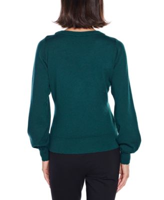  Women's V-Neck Rhinestone-Bow Sweater