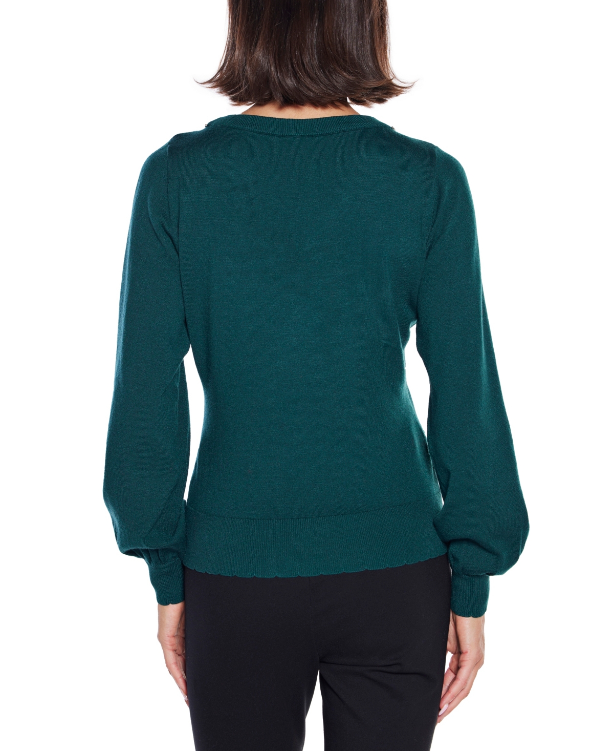 Belldini Women's V-neck Rhinestone-bow Sweater In Green