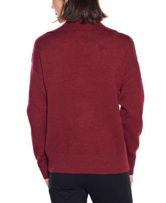 Rhinestone-Trimmed Split-Neck Sweater