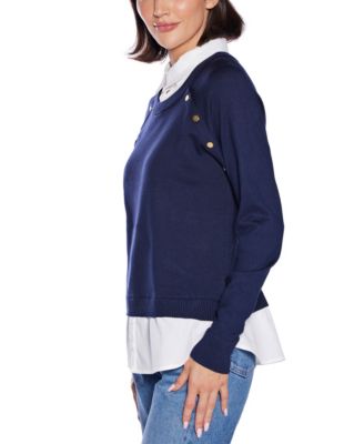  Women's Layered-Look Rivet-Trim Sweater