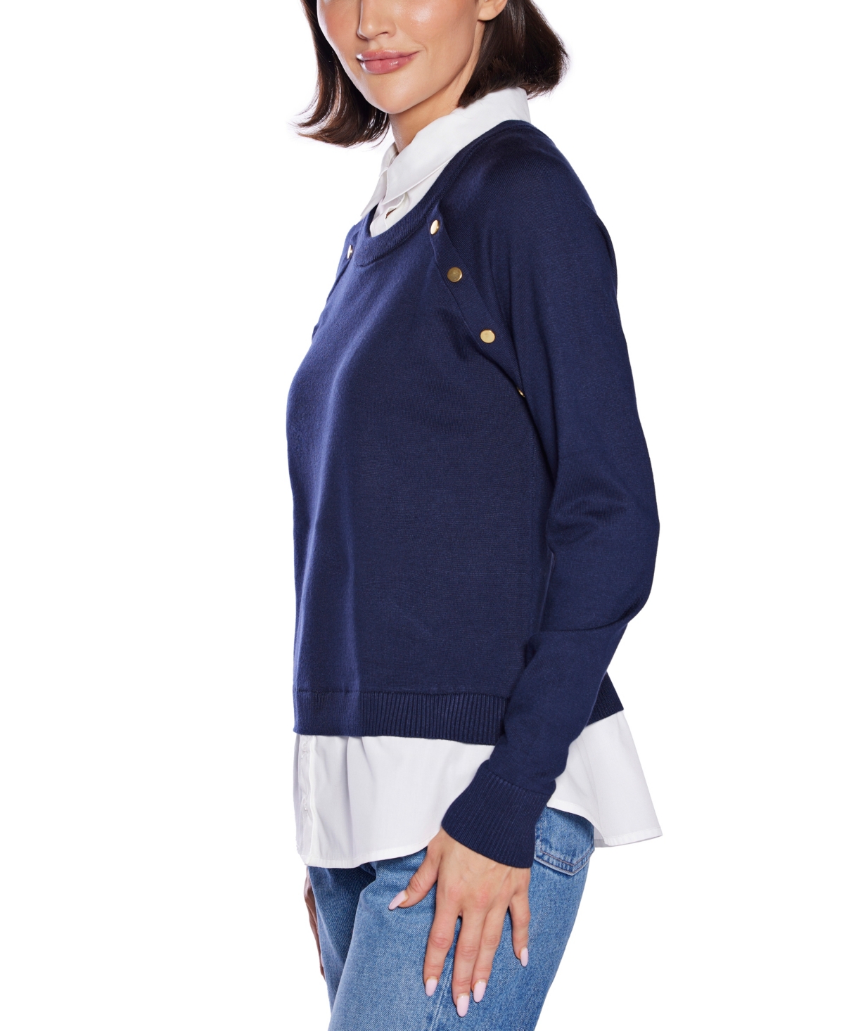 Belldini Women's Layered-look Rivet-trim Sweater In Blue