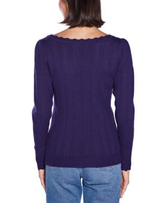  Women's Scalloped-Trim Boat Neck Sweater