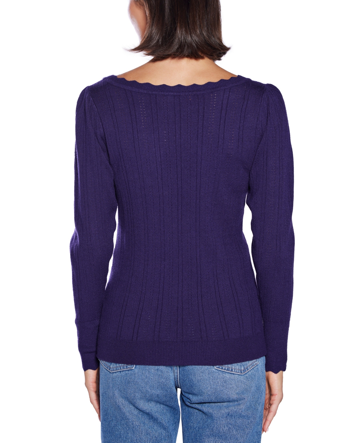 Belldini Women's Scalloped-trim Boat Neck Sweater In Blue