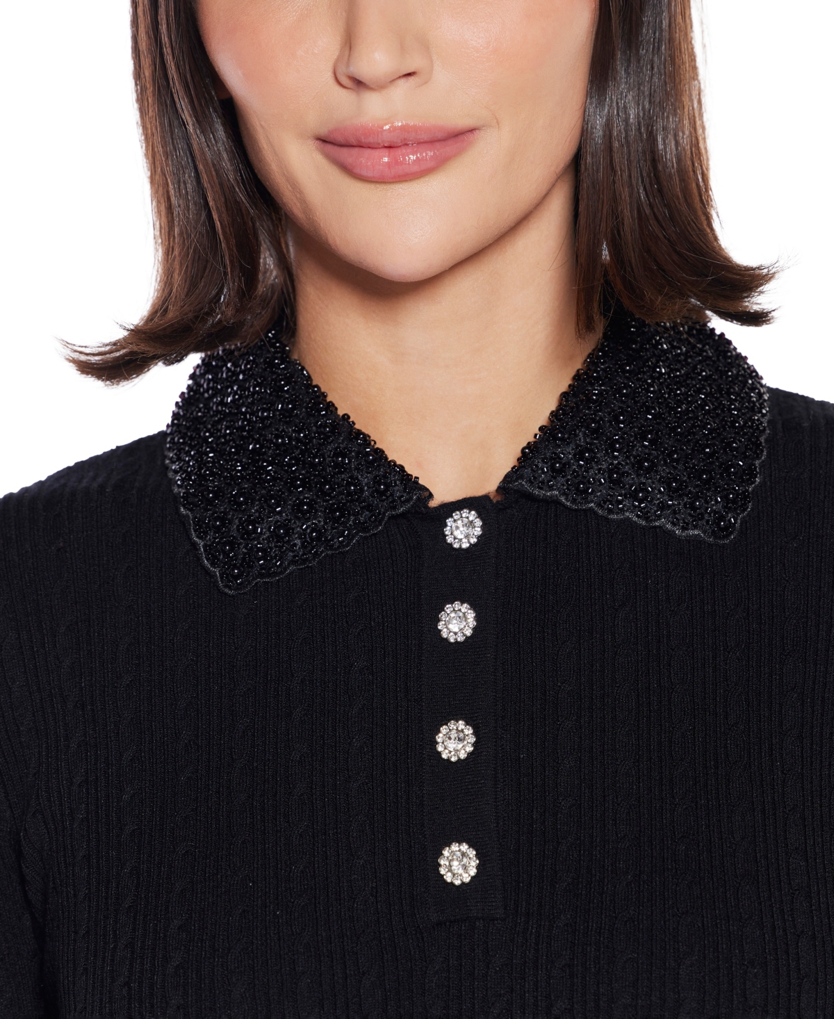 Belldini Women's Black Label Beaded Collar Sweater
