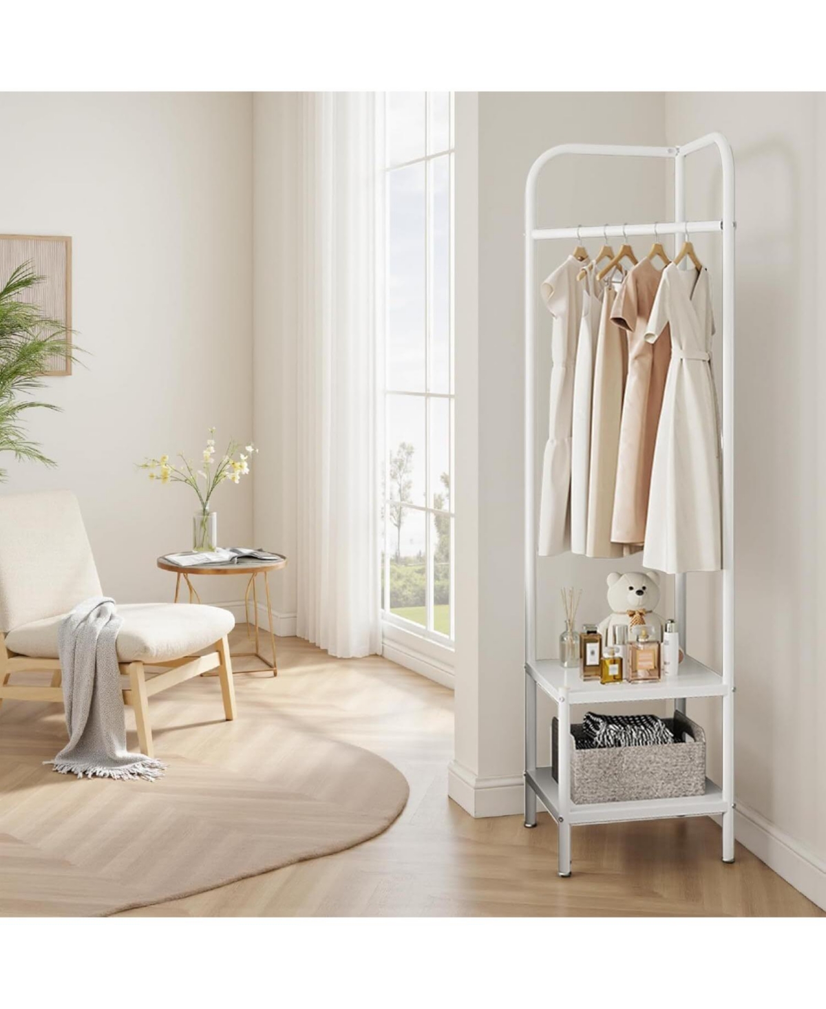 gaomon Entryway Corner Hall Tree Modern Entryway Coat Rack Metal Clothes Rack Freestanding Coat Organizer with Shelves Storage