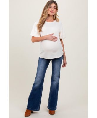 Maternity Navy Blue Washed Flare Jeans