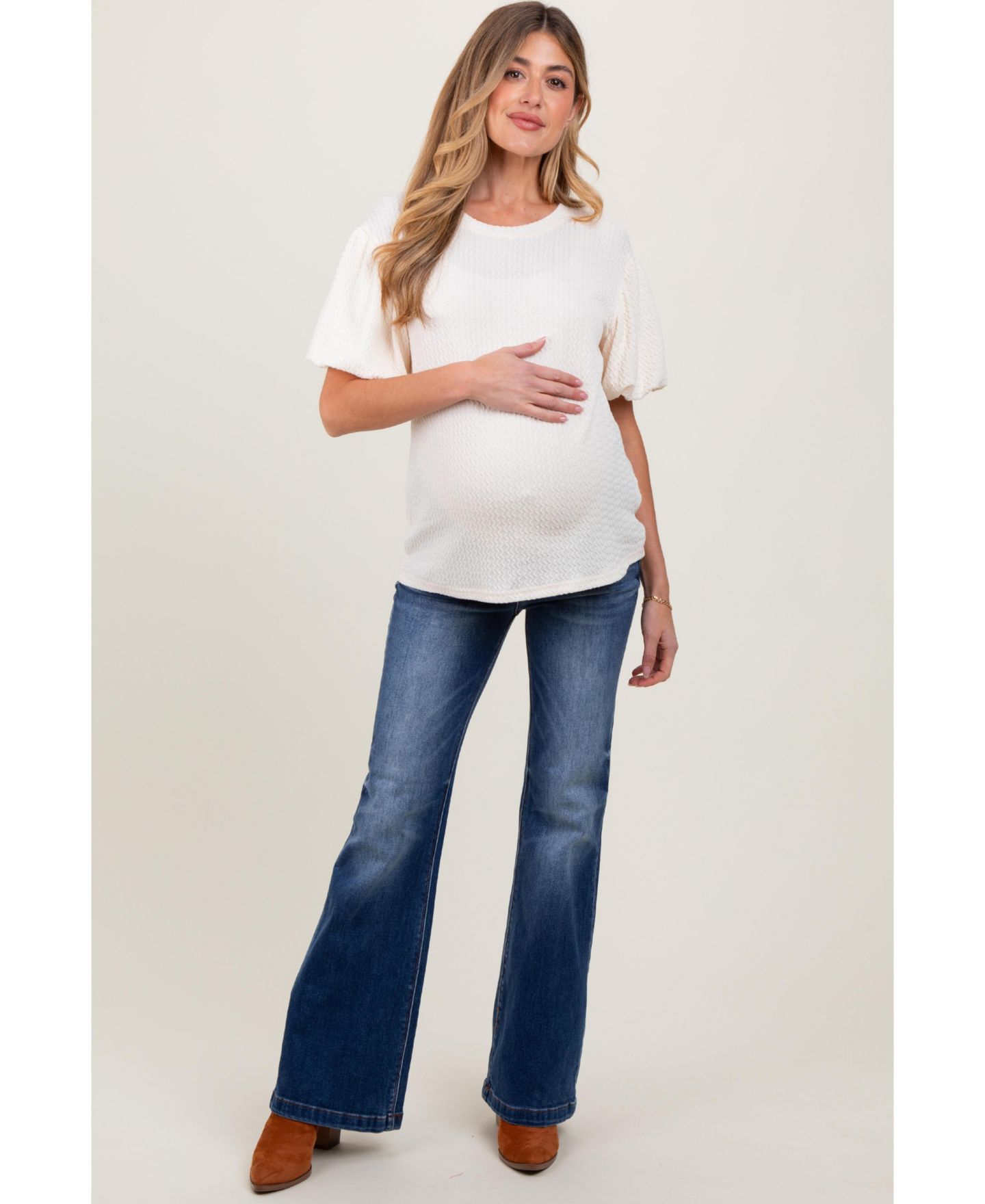 Женские джинсы Pinkblush Navy Blue Washed Flare, цвет: Тёмно-синий — фото 2