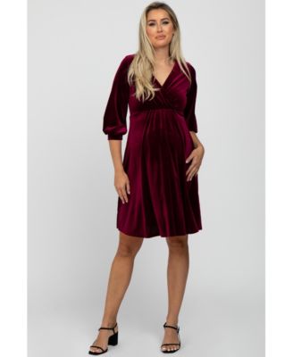 Maternity Green Velvet Wrap Front Babydoll Dress