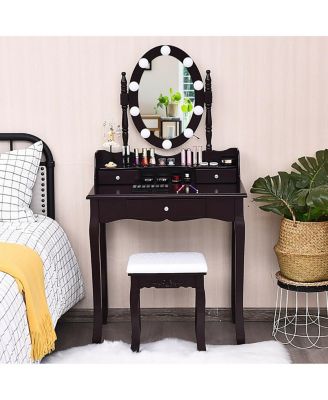 Oval Mirror Vanity Set  with 10 LED Dimmable Bulbs and 3 Drawers