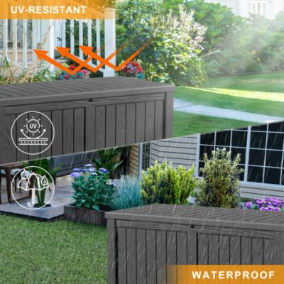 150 Gallon Patio Waterproof Resin Deck Box Lockable Outdoor Storage Garden Tools