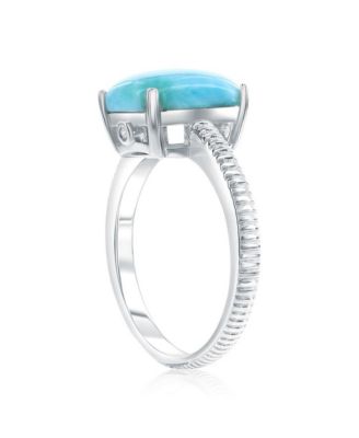 Sterling Silver, Rectangle Larimar Lined Ring