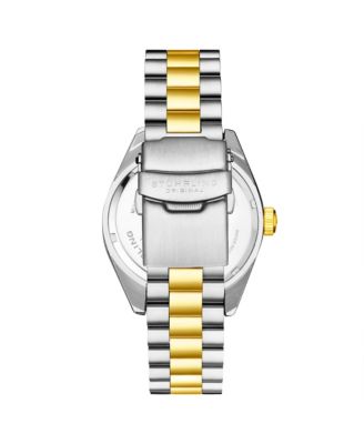 Statesman 4070 Men s Watch – Two-Tone Bracelet, Silver Dial, Day-Date Quartz, 42mm Fluted Bezel
