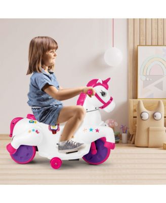 12V Kids Ride on Unicorn Toy with Training Wheels Music One-button Start Horse Toy
