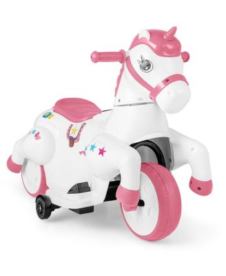 12V Kids Ride on Unicorn Toy with  Training Wheels Music One-button Start Horse Toy