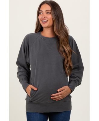 Maternity Black Vintage Wash French Terry Maternity Pullover