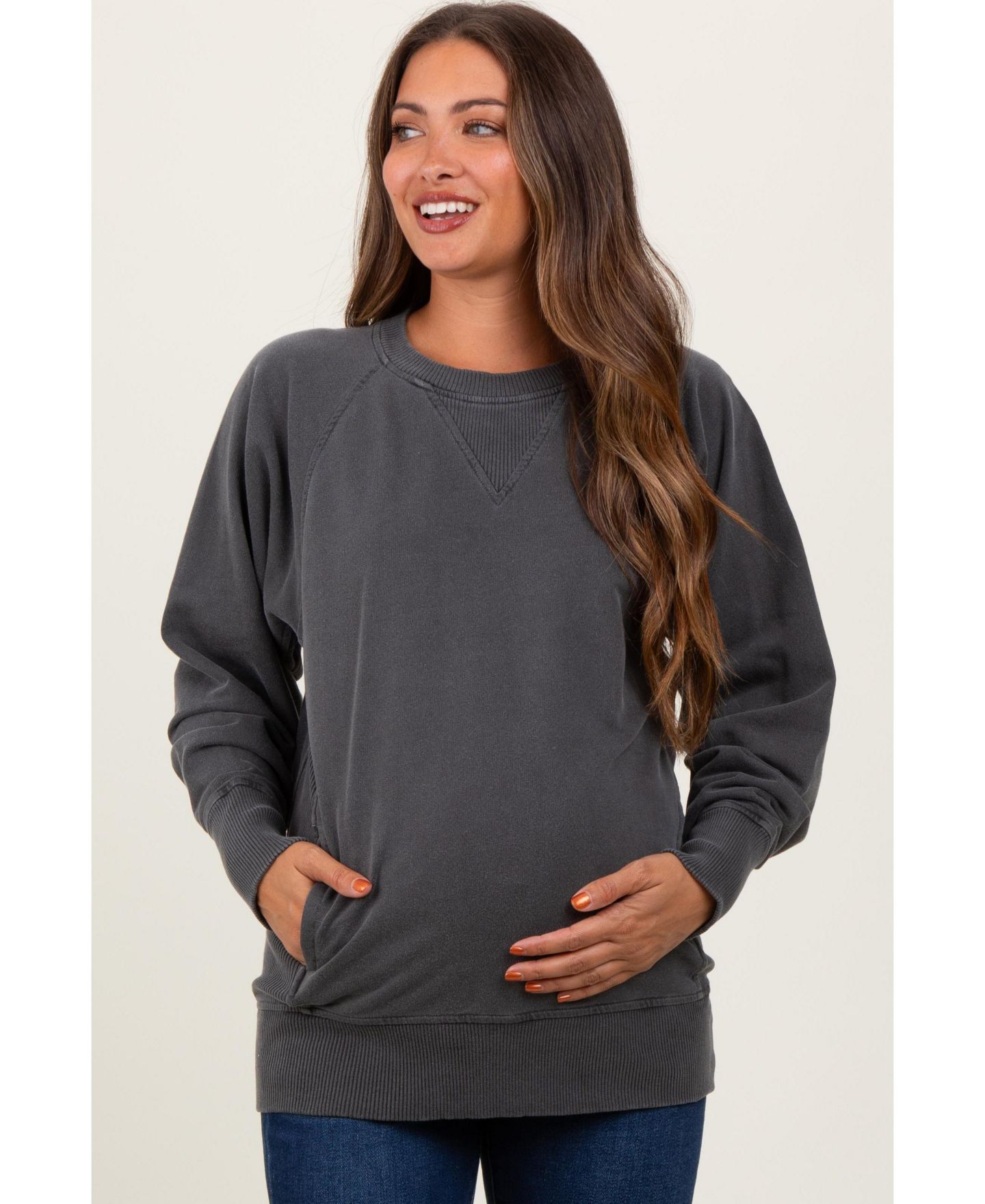 Женский свитер Pinkblush Black Vintage Wash French Terry Pullover, цвет: Угольный серый — фото 2