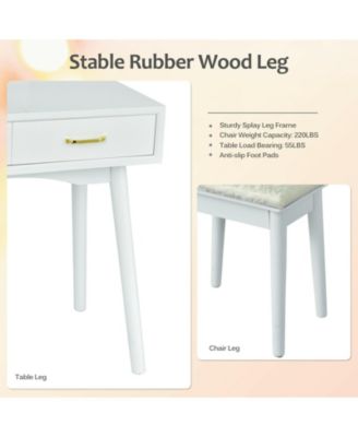 Small Vanity Desk with Mirror and Lights, Makeup Table with 4 Drawers, Vanity Stool, Round Lighted Mirror, 3 Color Modes, Dressing Table Set