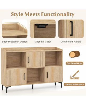 Sideboard Storage Cabinet Bookcase with 3 Doors and Open Compartments