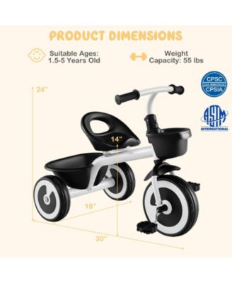 Toddler Tricycle with Adjustable Seat and Storage Baskets for 1.5-5 Years Old