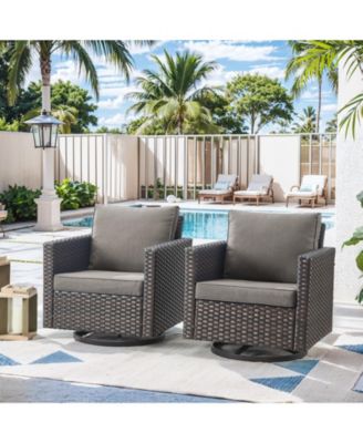 U-Frame 2-Piece Swivel Glider Wicker Outdoor Rocking Chair with Olefin Cushions