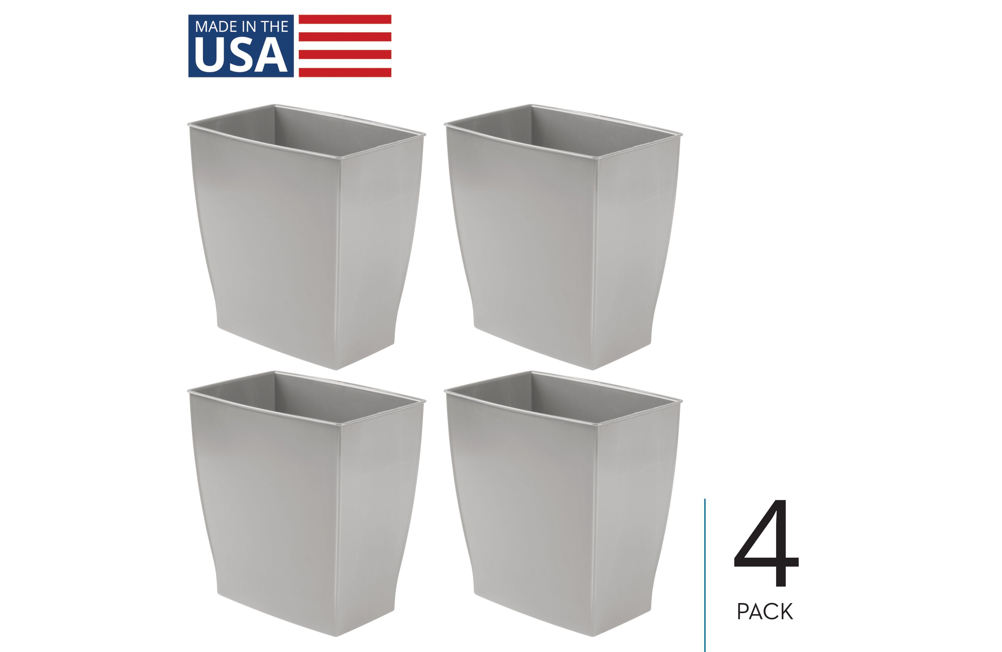 mDesign Small Rectangular Bathroom Trash Cans - Set of 4 - Gray - Made in Usa