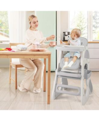 Convertible Baby Tall Chair 2-Tier Food Tray Feeding Chair for 18+ Month Olds