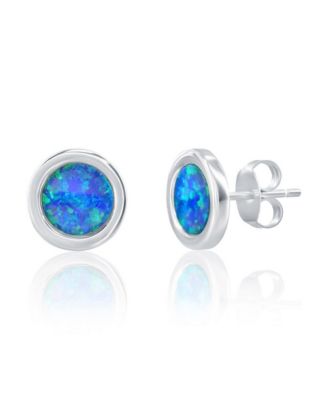 Sterling Silver, Round Blue Opal Necklace & Earrings Set
