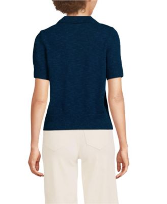 Women's Cotton Blend Short Sleeve Polo Sweater