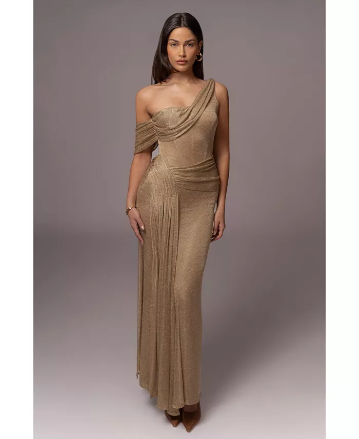 Women's Draped Metallic Maxi Dress