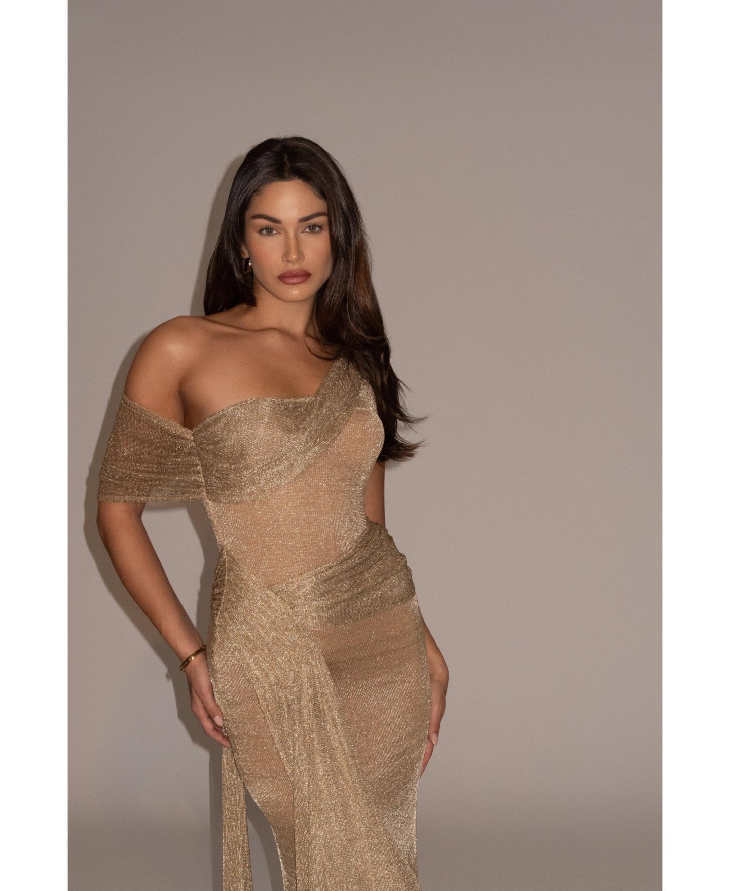 Женское платье JLUXLABEL Draped Metallic Maxi, цвет: Золотой — фото 6