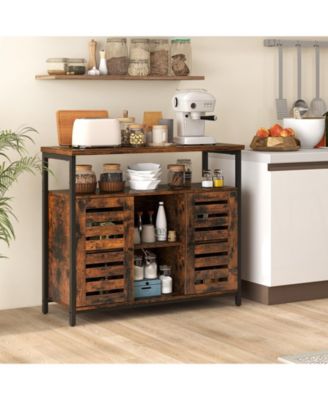 Buffet Cabinet Industrial Sideboard Storage Cabinet with Slatted Door and 3 Adjustable Shelves