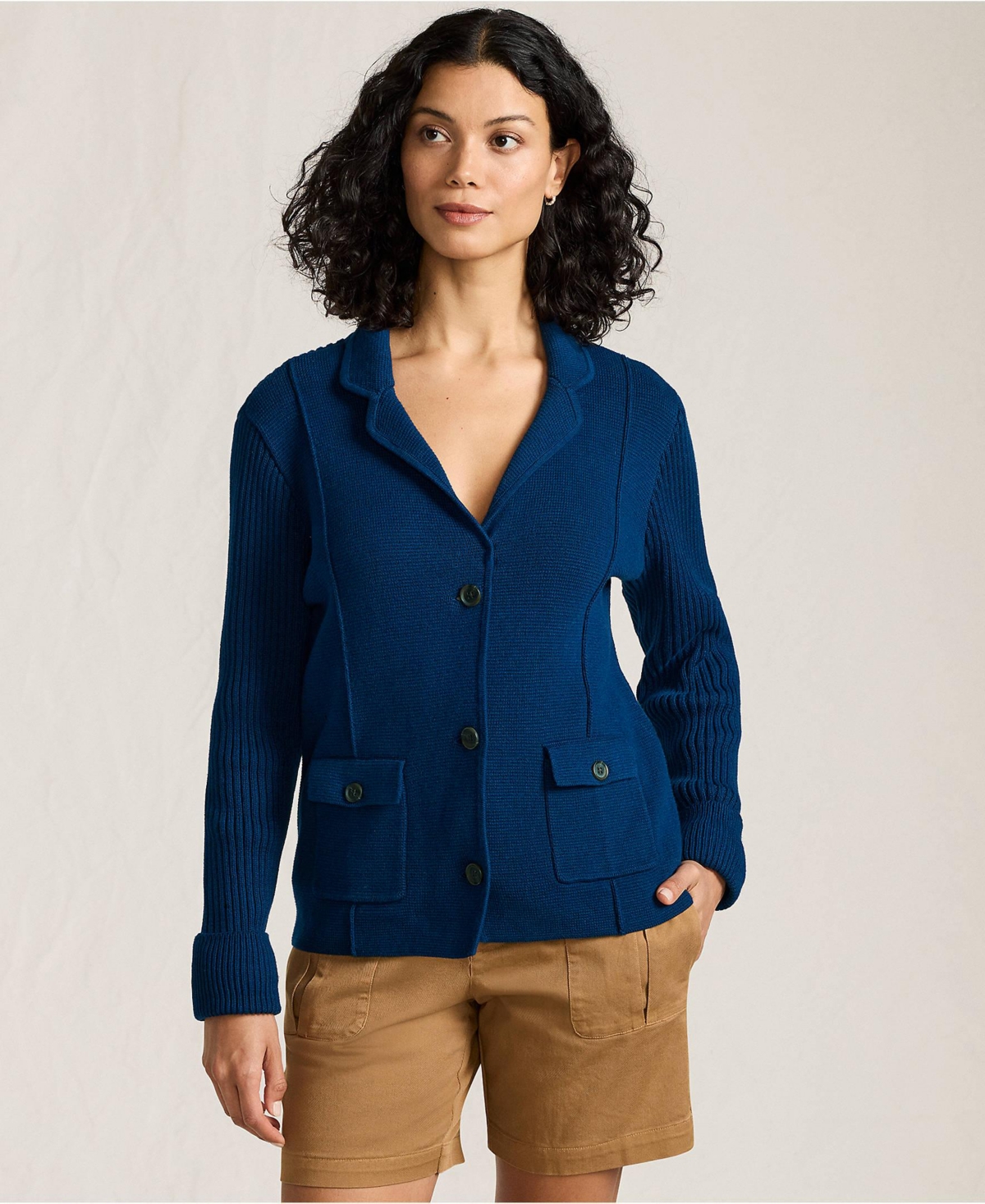 Lands' End Women's Drifter Ribbed Collared Blazer Sweater