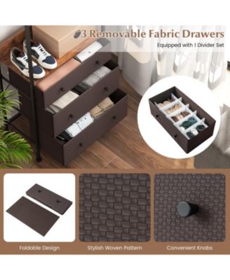 Freestanding Closet Organizer with 3-position Hanging Rod and Storage Shelves